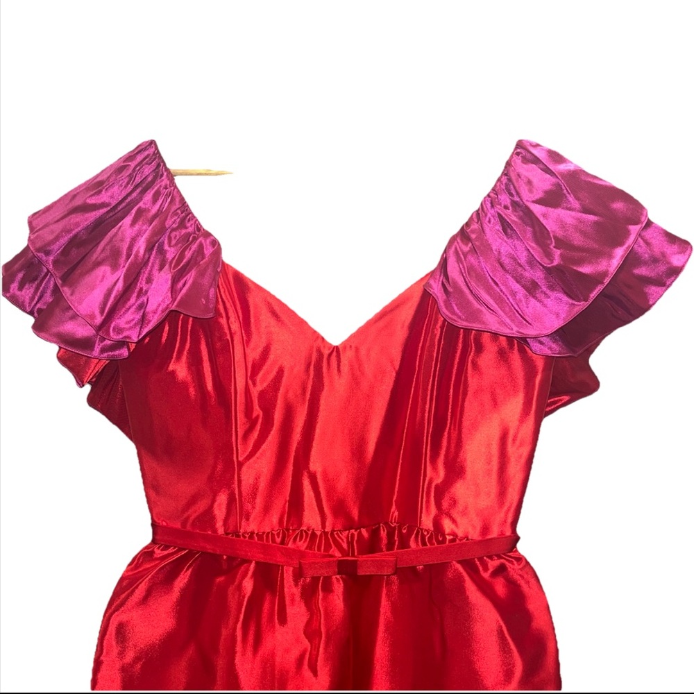 Markarian Red Pink Midi Dress Off Shoulder Silk Linen 14 Wedding Formal Nwt — image 7 of 8